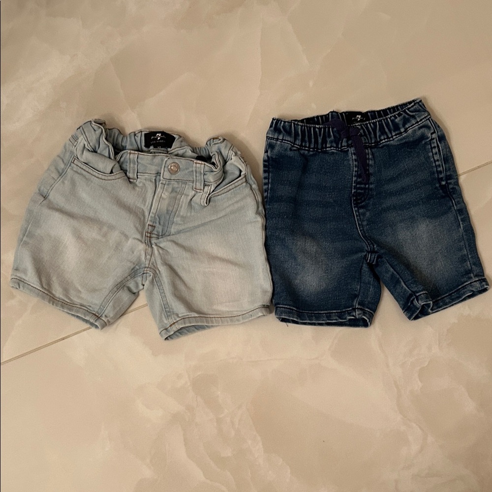 7 For All Mankind Kids Denim Shorts in Light Blue and Dark Blue